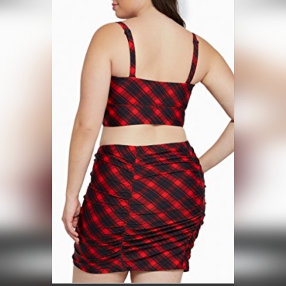 Torrid Retro Red Plaid Swim Top 0x & Ruched Swim Skirt With Brief 1x - Picture 1 of 13